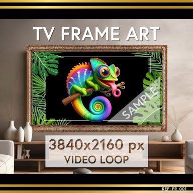 Colour-changing chameleon video loop, digital download, TV display art