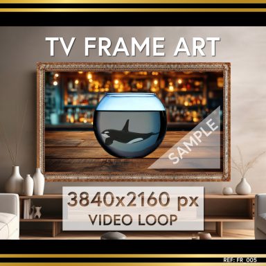 Killer whale in fish bowl video loop TV frame art